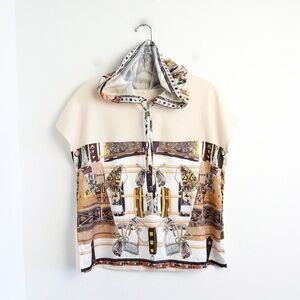 NWOT hooded t-shirt lux print athleisure Y2K rapper L large Shein new beige